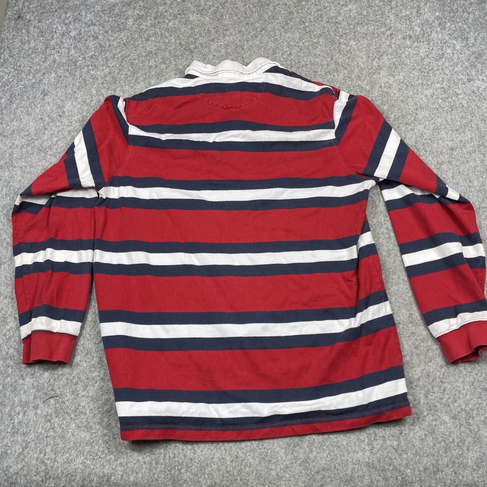 Chaps Striped Rugby Shirt Mens Large Red Blue Long Sleeve Collared 80s Preppy - Picture 5 of 7